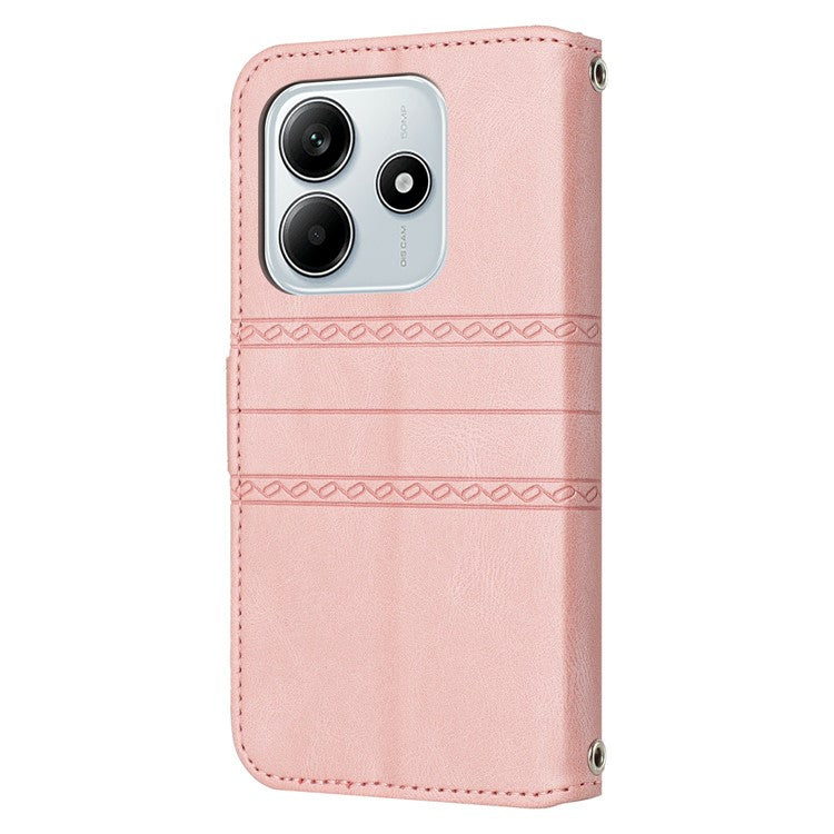 For Xiaomi Redmi Note 14 5G Case Wallet Skin-Touch Leather Imprinted Phone Cover - Pink