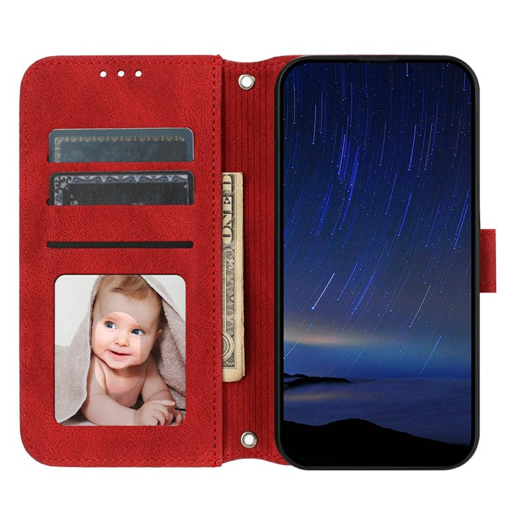 For Xiaomi Redmi Note 14 5G Case Wallet Skin-touch Leather Imprinted Phone Cover - Red