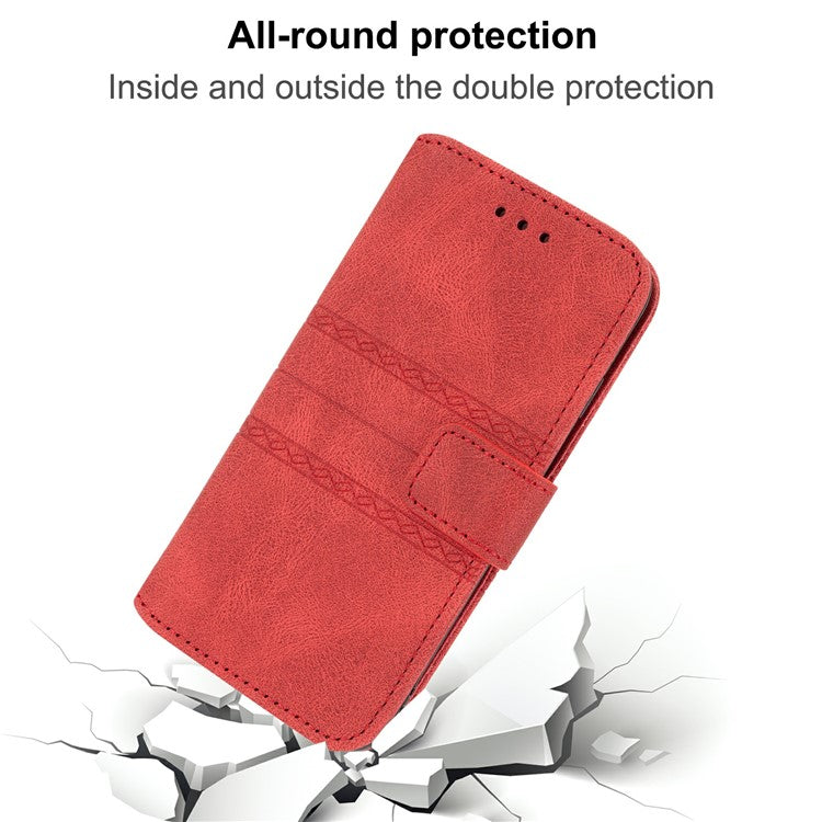 For Xiaomi Redmi Note 14 5G Case Wallet Skin-touch Leather Imprinted Phone Cover - Red