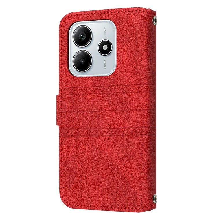 For Xiaomi Redmi Note 14 5G Case Wallet Skin-touch Leather Imprinted Phone Cover - Red