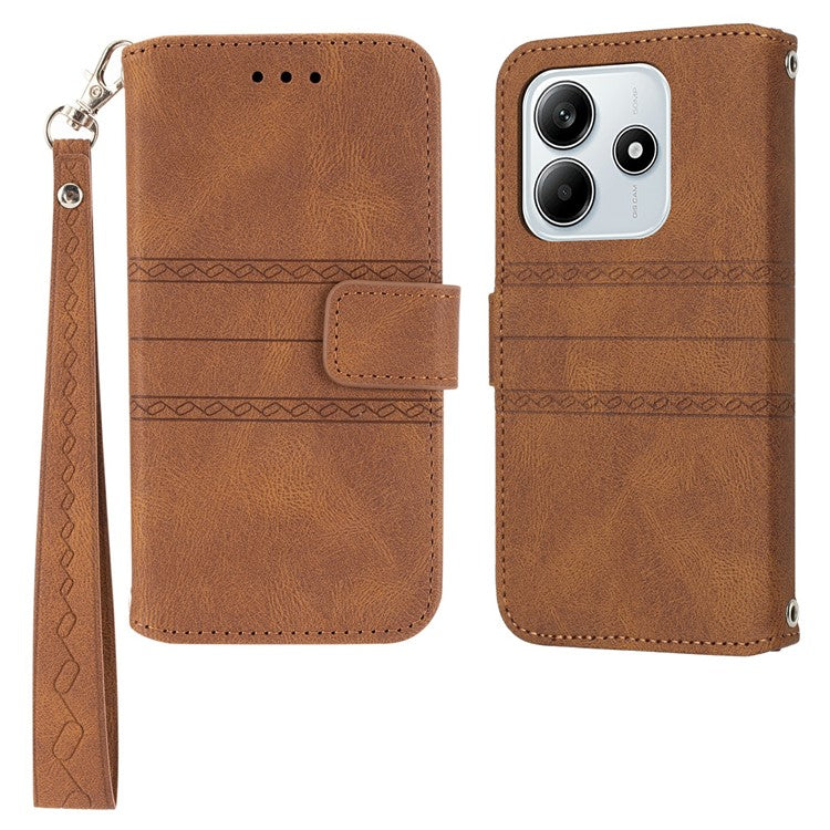 For Xiaomi Redmi Note 14 5G Case Wallet Skin-touch Leather Imprinted Phone Cover - Brown