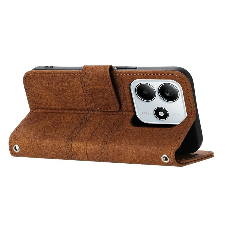 For Xiaomi Redmi Note 14 5G Case Wallet Skin-touch Leather Imprinted Phone Cover - Brown