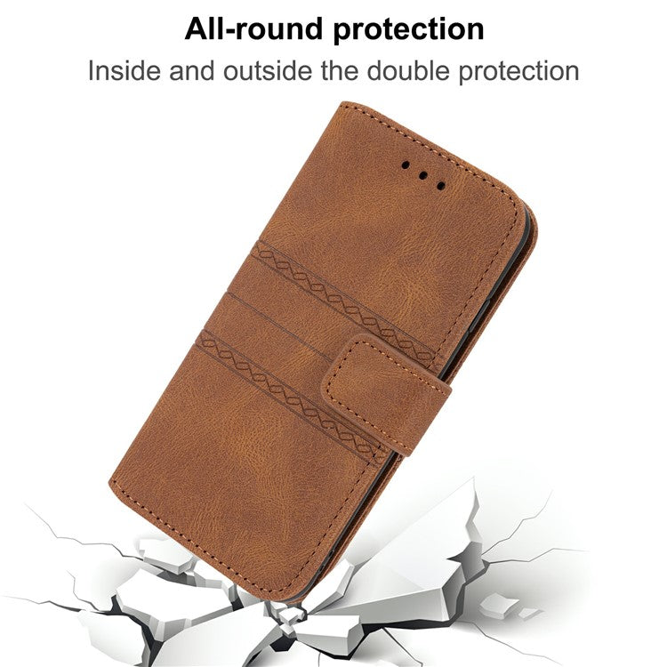 For Xiaomi Redmi Note 14 5G Case Wallet Skin-touch Leather Imprinted Phone Cover - Brown