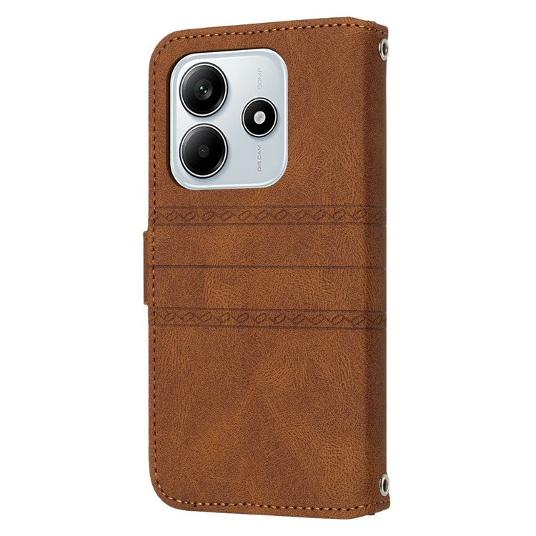 For Xiaomi Redmi Note 14 5G Case Wallet Skin-touch Leather Imprinted Phone Cover - Brown