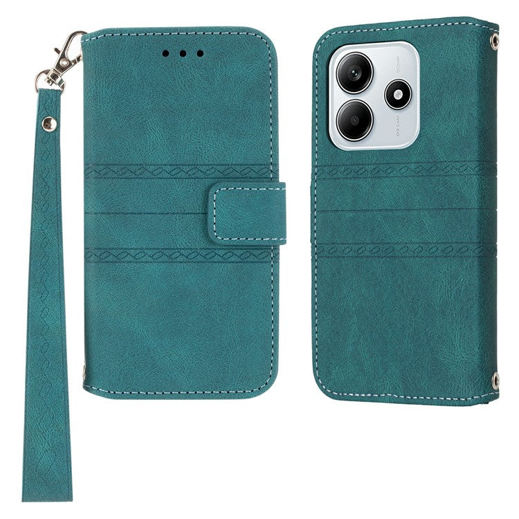 For Xiaomi Redmi Note 14 5G Case Wallet Skin-touch Leather Imprinted Phone Cover - Blackish Green