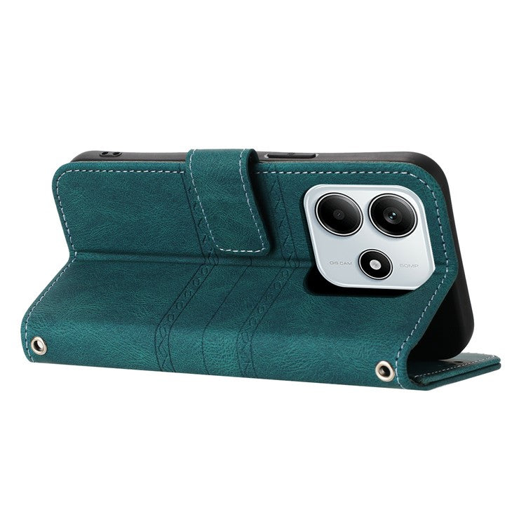 For Xiaomi Redmi Note 14 5G Case Wallet Skin-touch Leather Imprinted Phone Cover - Blackish Green