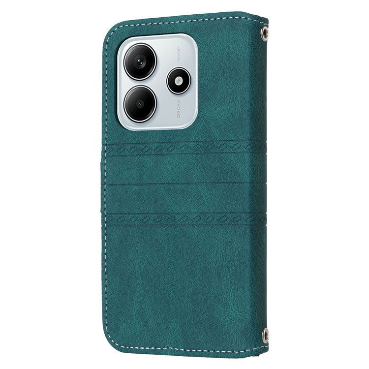 For Xiaomi Redmi Note 14 5G Case Wallet Skin-touch Leather Imprinted Phone Cover - Blackish Green