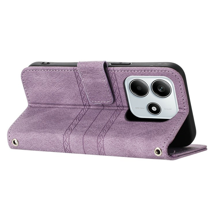 For Xiaomi Redmi Note 14 5G Case Wallet Skin-touch Leather Imprinted Phone Cover - Purple