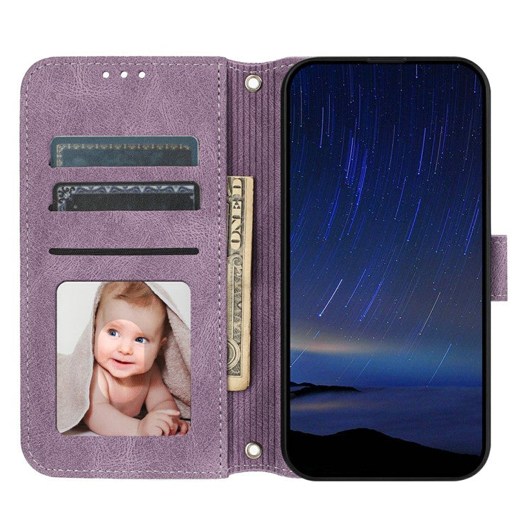 For Xiaomi Redmi Note 14 5G Case Wallet Skin-touch Leather Imprinted Phone Cover - Purple