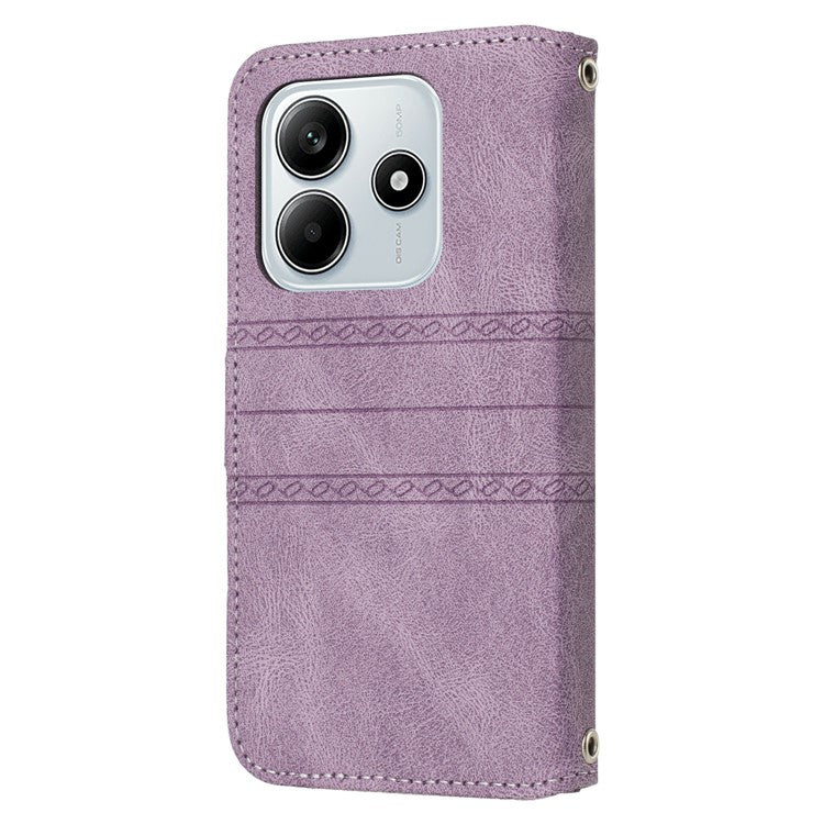 For Xiaomi Redmi Note 14 5G Case Wallet Skin-touch Leather Imprinted Phone Cover - Purple