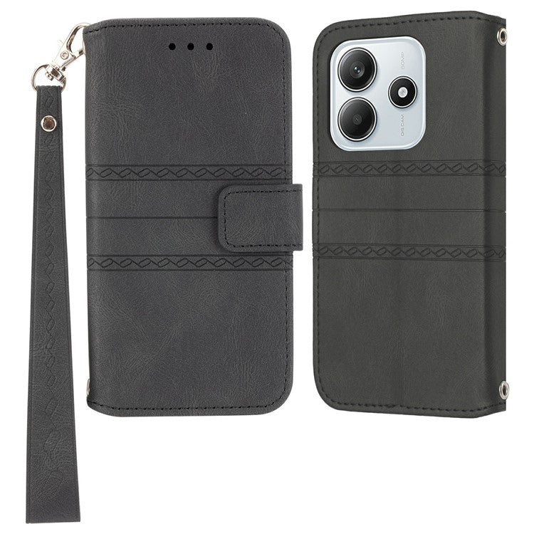 For Xiaomi Redmi Note 14 5G Case Wallet Skin-touch Leather Imprinted Phone Cover - Black