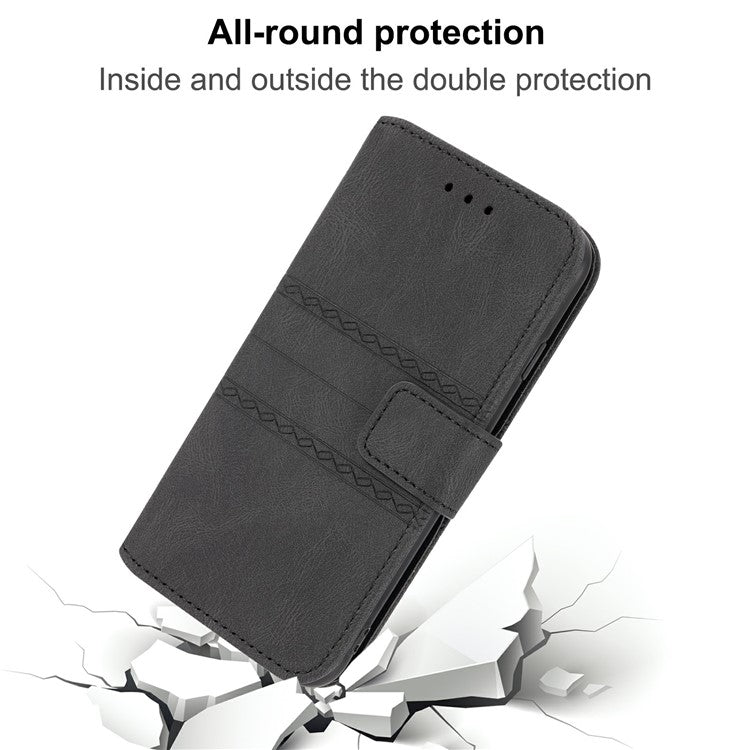 For Xiaomi Redmi Note 14 5G Case Wallet Skin-touch Leather Imprinted Phone Cover - Black