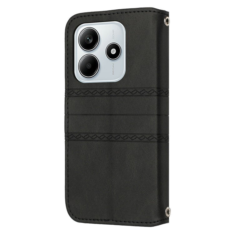 For Xiaomi Redmi Note 14 5G Case Wallet Skin-touch Leather Imprinted Phone Cover - Black