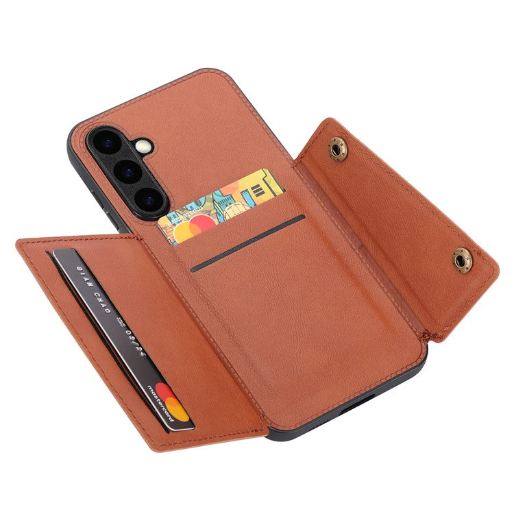 For Samsung Galaxy S25 Case Card Slots Kickstand Leather + TPU Phone Cover - Brown