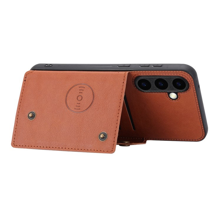 For Samsung Galaxy S25 Case Card Slots Kickstand Leather + TPU Phone Cover - Brown