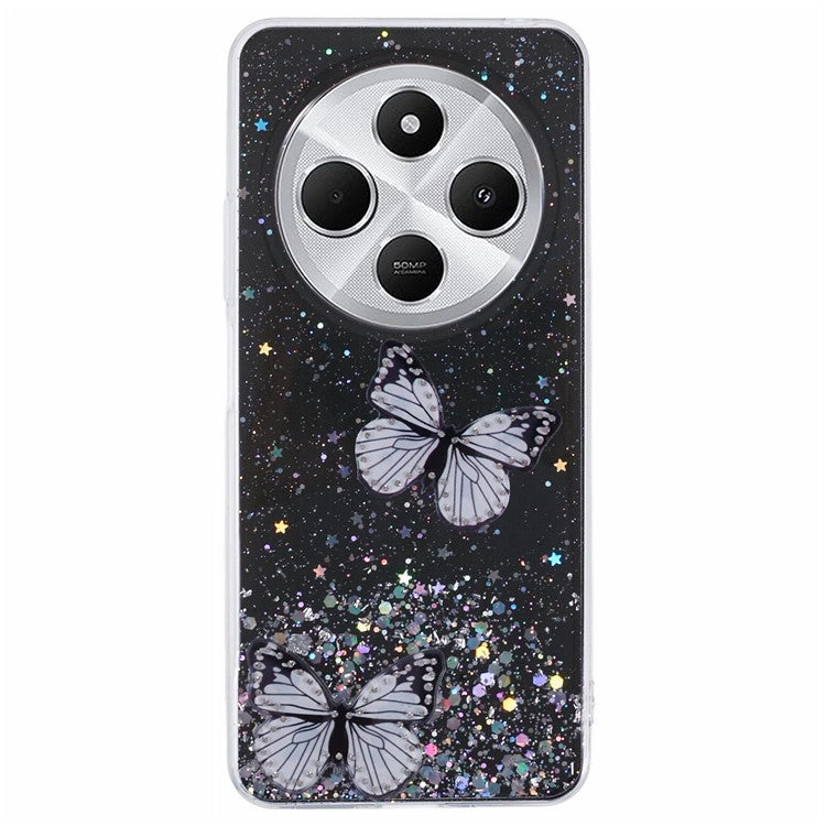 For Xiaomi Poco C75 4G / Redmi 14R 5G / Redmi 14C 4G Case Epoxy PVC Butterfly TPU Aesthetics Phone Cover - Black