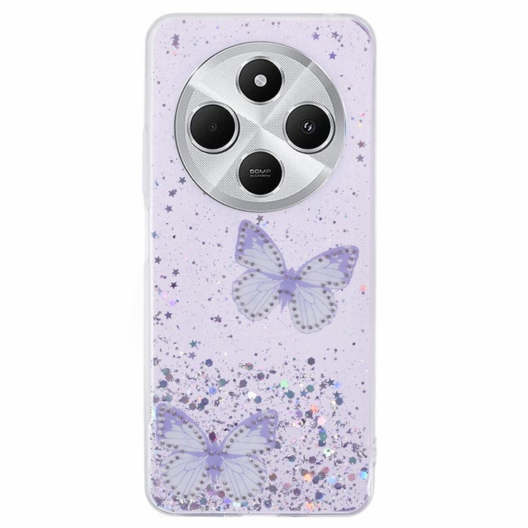 For Xiaomi Poco C75 4G / Redmi 14R 5G / Redmi 14C 4G Case Epoxy PVC Butterfly TPU Aesthetics Phone Cover - Purple