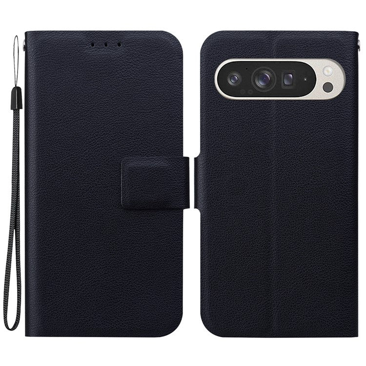 For Google Pixel 9 Pro XL Case Ultra-Thin PU Leather + TPU Phone Cover with Card Slot - Black