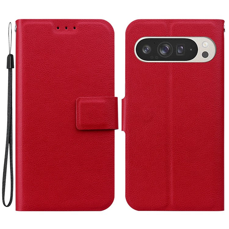 For Google Pixel 9 Pro XL Case Ultra-Thin PU Leather + TPU Phone Cover with Card Slot - Red