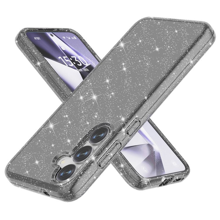 For Samsung Galaxy S25 Case Anti-Scratch PC+TPU Sparkly Glitter Phone Cover - Black