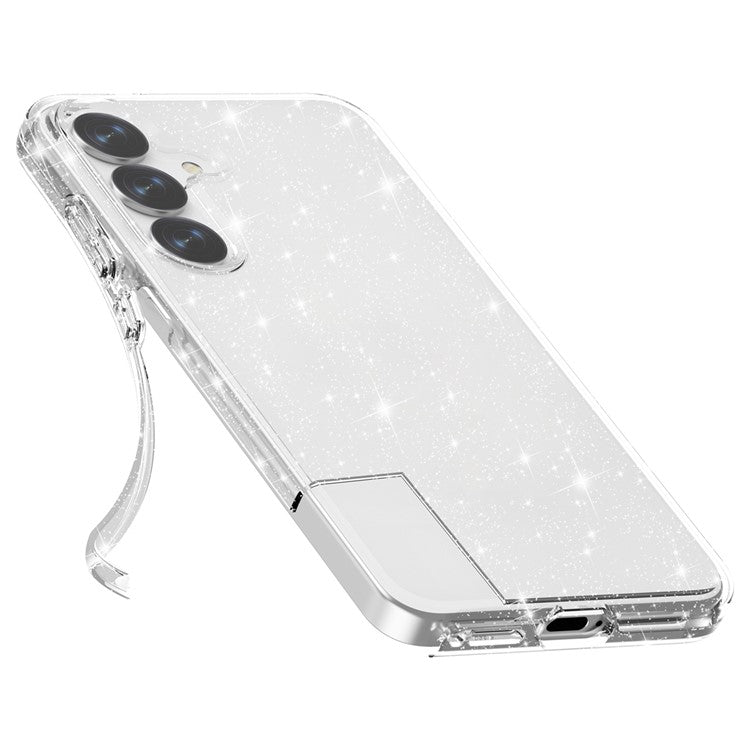 For Samsung Galaxy S25+ Case Anti-Scratch PC+TPU Sparkly Glitter Phone Cover - White