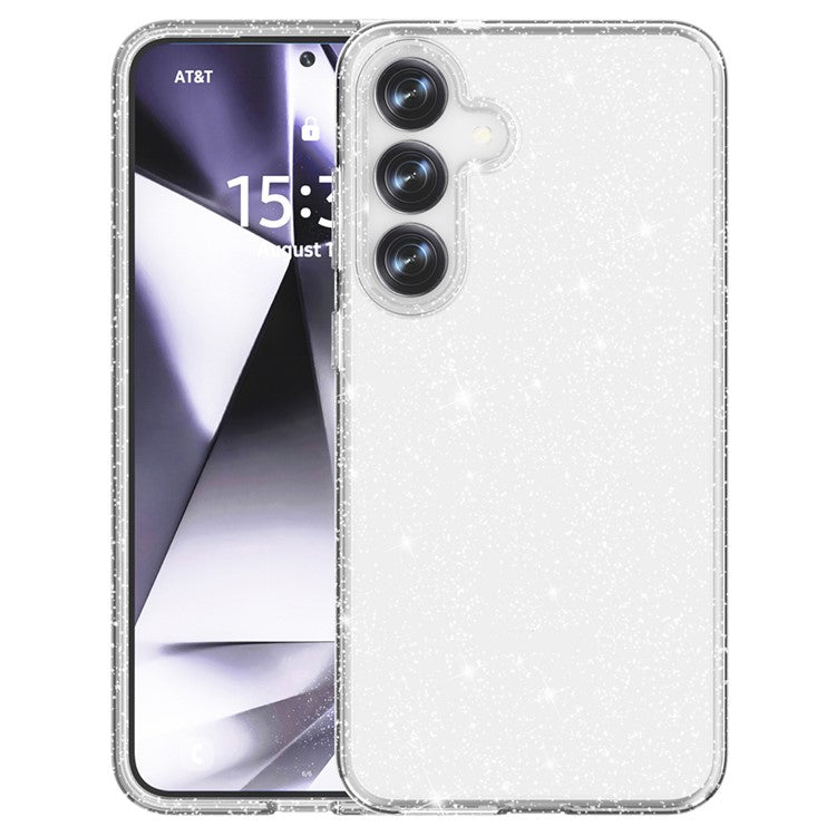 For Samsung Galaxy S25+ Case Anti-Scratch PC+TPU Sparkly Glitter Phone Cover - White