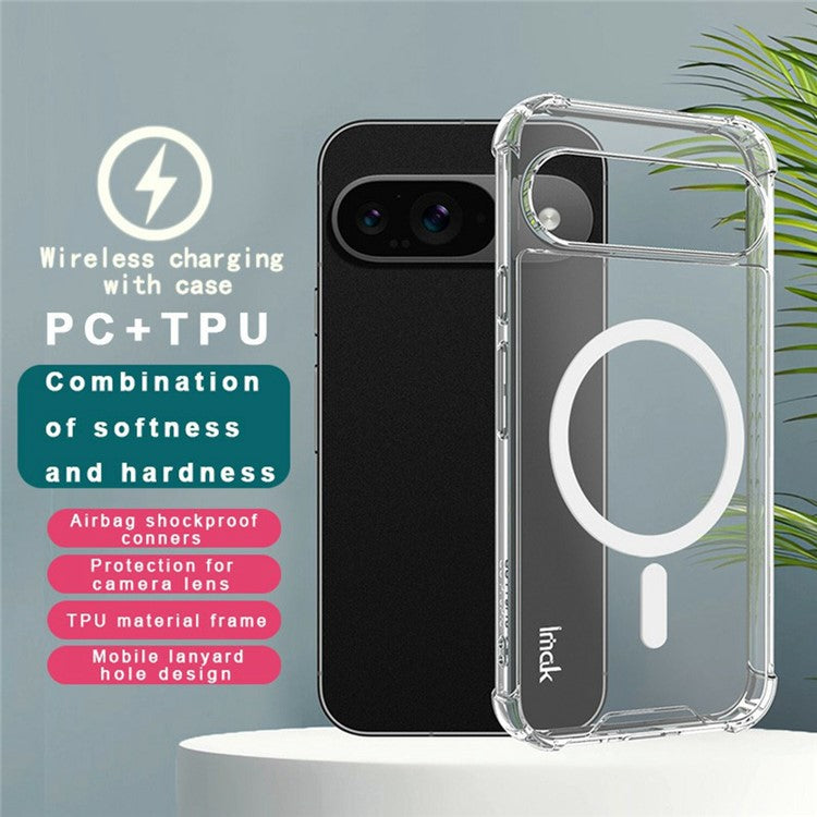 IMAK For Google Pixel 9 Pro / Pixel 9 Clear Case Compatible with MagSafe Shockproof PC+TPU Phone Cover