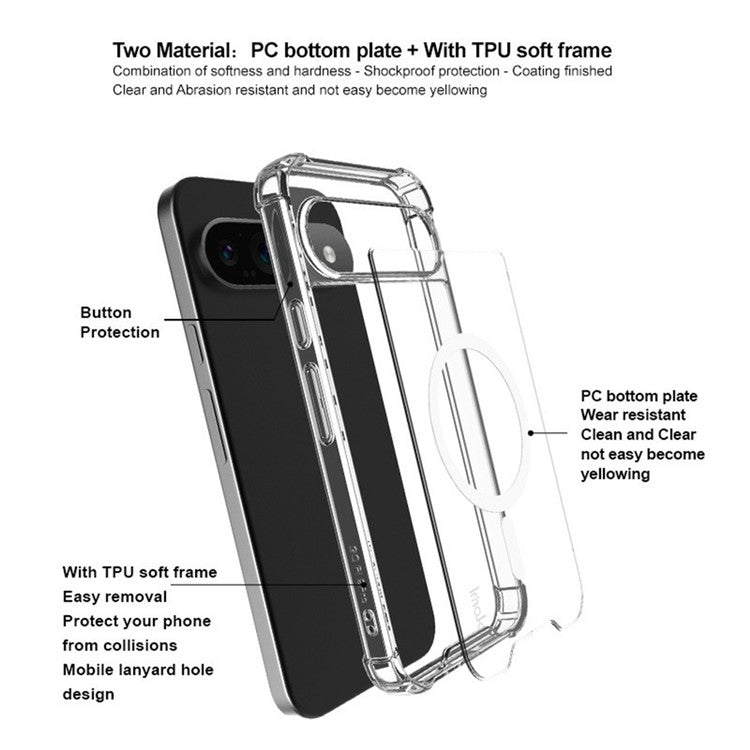 IMAK For Google Pixel 9 Pro / Pixel 9 Clear Case Compatible with MagSafe Shockproof PC+TPU Phone Cover