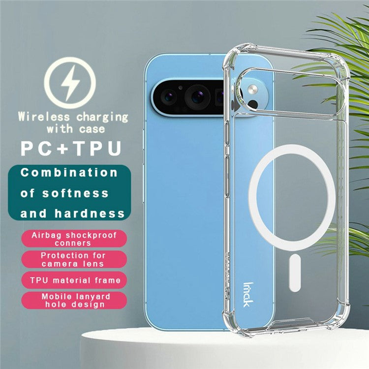 IMAK For Google Pixel 9 Pro XL Clear Case Compatible with MagSafe Shockproof PC+TPU Phone Cover