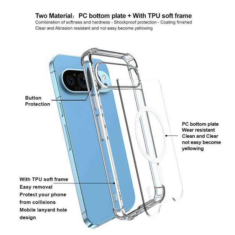 IMAK For Google Pixel 9 Pro XL Clear Case Compatible with MagSafe Shockproof PC+TPU Phone Cover