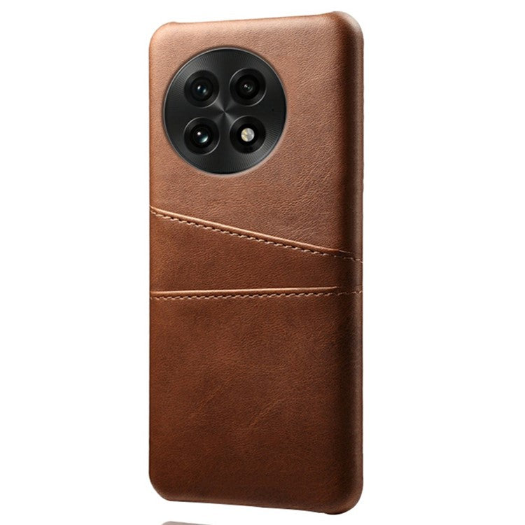 For OnePlus 13 Case Dual Card Slots PU Leather + Hard PC Phone Cover - Brown