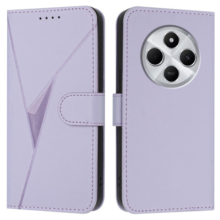 YX0090 For Xiaomi Poco C75 4G / Redmi 14R 5G / 14C 4G Case Triangle Imprint Leather Phone Cover with Lanyard - Light Purple