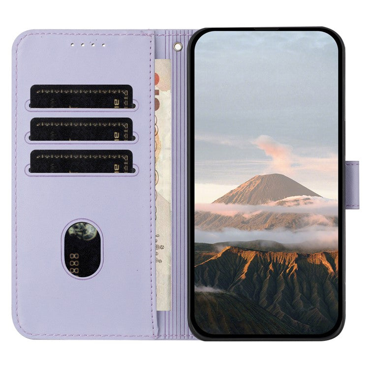 YX0090 For Xiaomi Poco C75 4G / Redmi 14R 5G / 14C 4G Case Triangle Imprint Leather Phone Cover with Lanyard - Light Purple