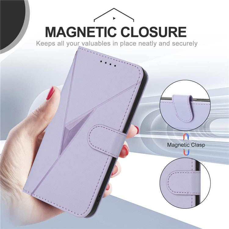 YX0090 For Xiaomi Poco C75 4G / Redmi 14R 5G / 14C 4G Case Triangle Imprint Leather Phone Cover with Lanyard - Light Purple