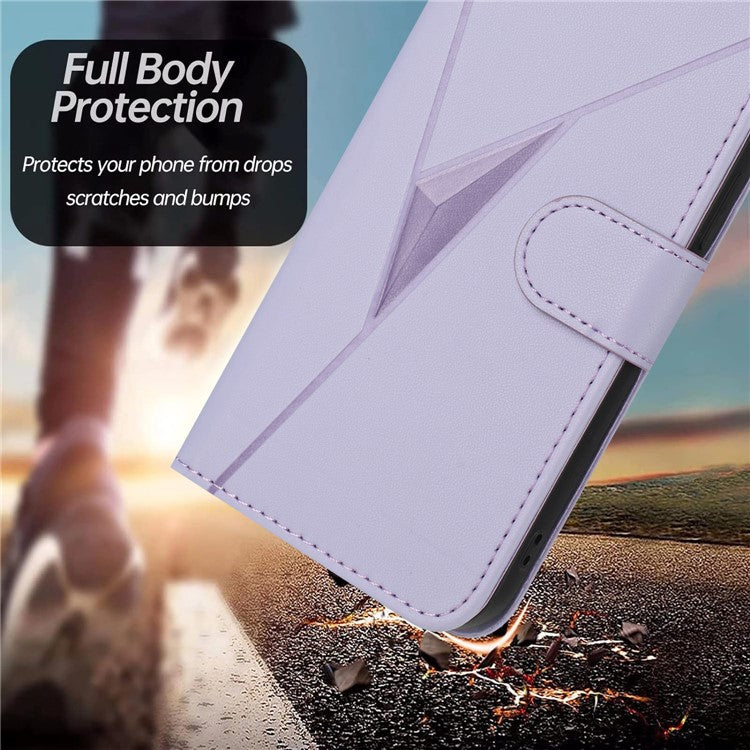 YX0090 For Xiaomi Poco C75 4G / Redmi 14R 5G / 14C 4G Case Triangle Imprint Leather Phone Cover with Lanyard - Light Purple