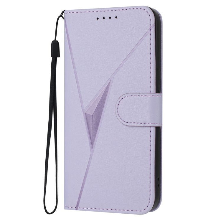 YX0090 For Xiaomi Poco C75 4G / Redmi 14R 5G / 14C 4G Case Triangle Imprint Leather Phone Cover with Lanyard - Light Purple