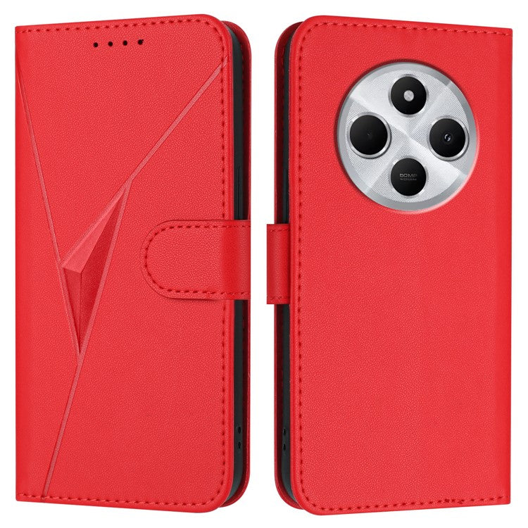 YX0090 For Xiaomi Poco C75 4G / Redmi 14R 5G / 14C 4G Case Triangle Imprint Leather Phone Cover with Lanyard - Red