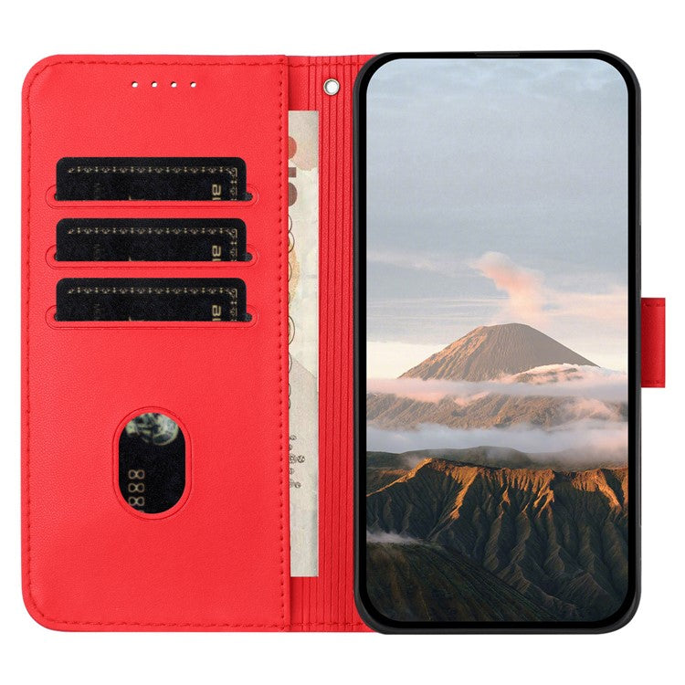 YX0090 For Xiaomi Poco C75 4G / Redmi 14R 5G / 14C 4G Case Triangle Imprint Leather Phone Cover with Lanyard - Red