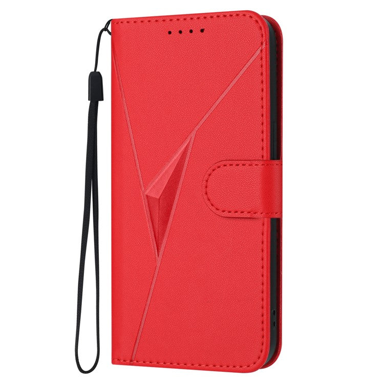 YX0090 For Xiaomi Poco C75 4G / Redmi 14R 5G / 14C 4G Case Triangle Imprint Leather Phone Cover with Lanyard - Red