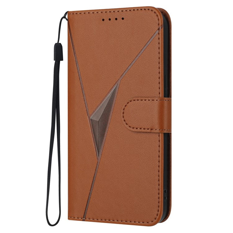 YX0090 For Xiaomi Poco C75 4G / Redmi 14R 5G / 14C 4G Case Triangle Imprint Leather Phone Cover with Lanyard - Coffee