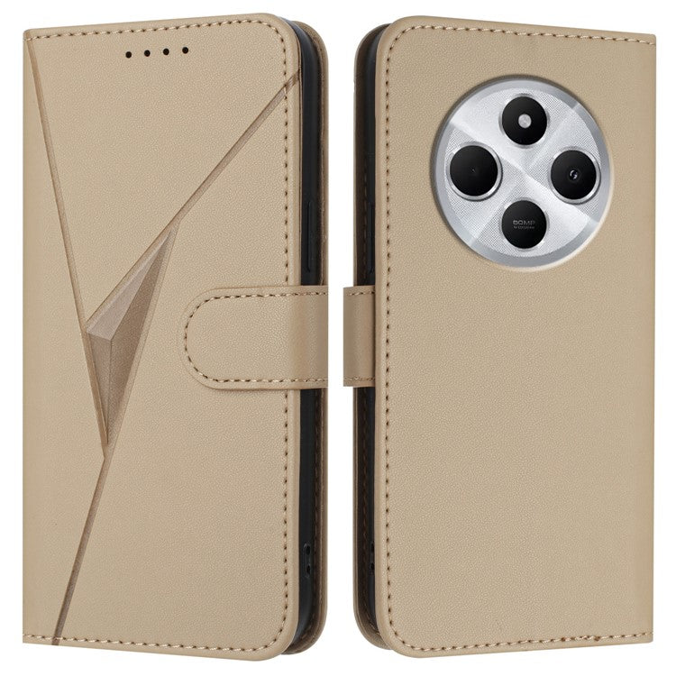 YX0090 For Xiaomi Poco C75 4G / Redmi 14R 5G / 14C 4G Case Triangle Imprint Leather Phone Cover with Lanyard - Gold