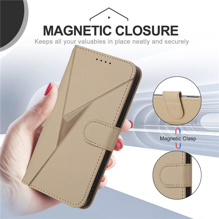 YX0090 For Xiaomi Poco C75 4G / Redmi 14R 5G / 14C 4G Case Triangle Imprint Leather Phone Cover with Lanyard - Gold