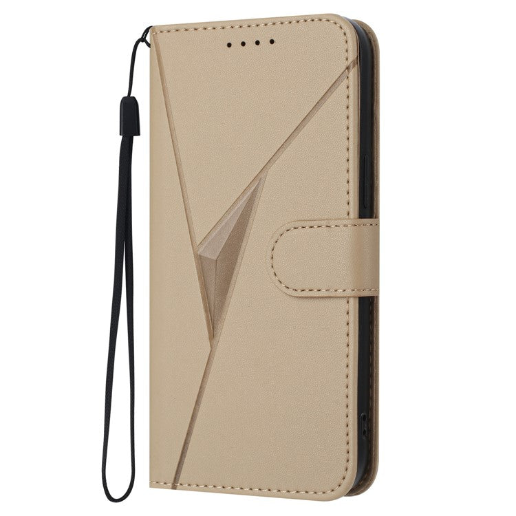 YX0090 For Xiaomi Poco C75 4G / Redmi 14R 5G / 14C 4G Case Triangle Imprint Leather Phone Cover with Lanyard - Gold