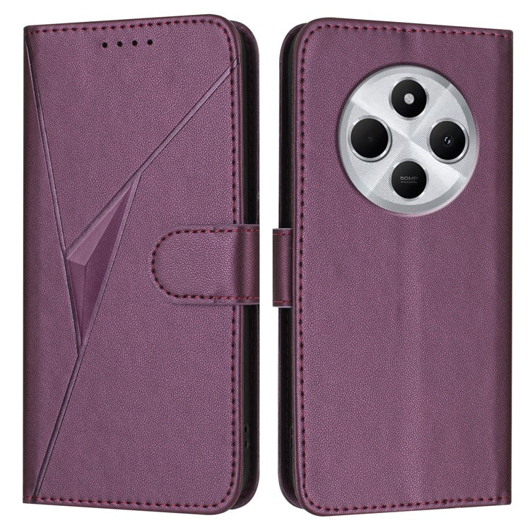 YX0090 For Xiaomi Poco C75 4G / Redmi 14R 5G / 14C 4G Case Triangle Imprint Leather Phone Cover with Lanyard - Dark Purple