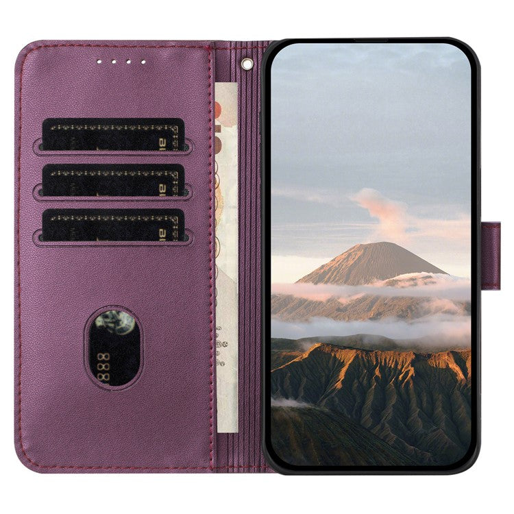 YX0090 For Xiaomi Poco C75 4G / Redmi 14R 5G / 14C 4G Case Triangle Imprint Leather Phone Cover with Lanyard - Dark Purple