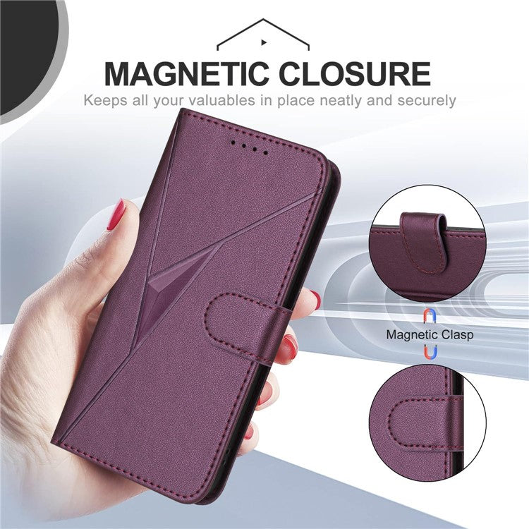 YX0090 For Xiaomi Poco C75 4G / Redmi 14R 5G / 14C 4G Case Triangle Imprint Leather Phone Cover with Lanyard - Dark Purple