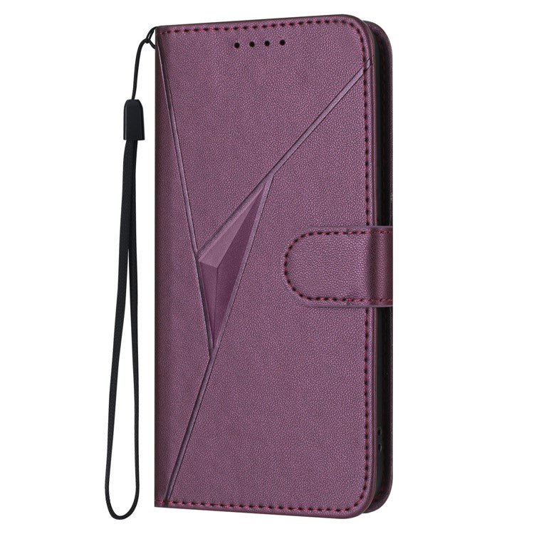 YX0090 For Xiaomi Poco C75 4G / Redmi 14R 5G / 14C 4G Case Triangle Imprint Leather Phone Cover with Lanyard - Dark Purple