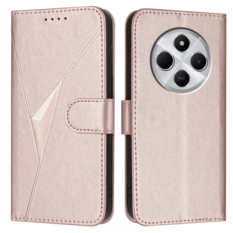 YX0090 For Xiaomi Poco C75 4G / Redmi 14R 5G / 14C 4G Case Triangle Imprint Leather Phone Cover with Lanyard - Rose Gold