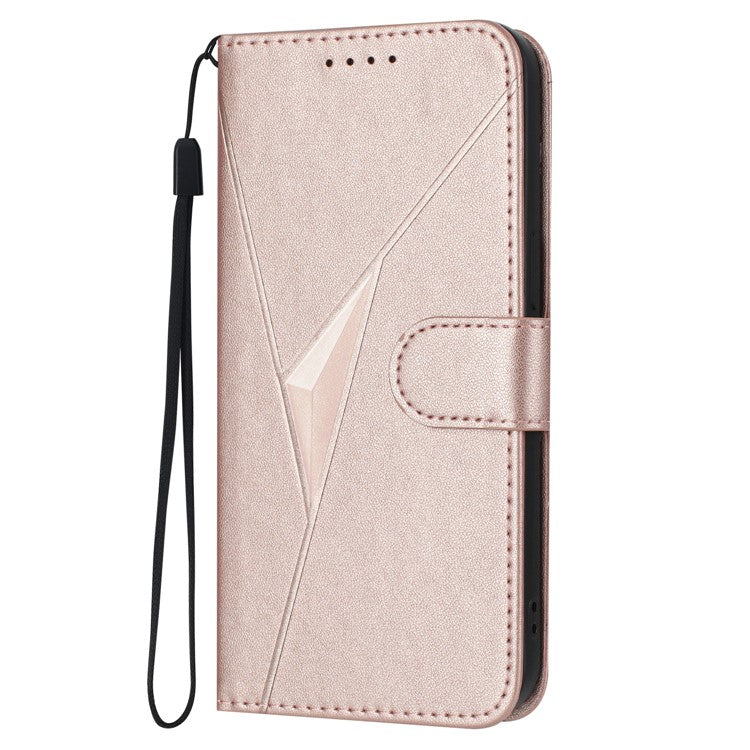 YX0090 For Xiaomi Poco C75 4G / Redmi 14R 5G / 14C 4G Case Triangle Imprint Leather Phone Cover with Lanyard - Rose Gold