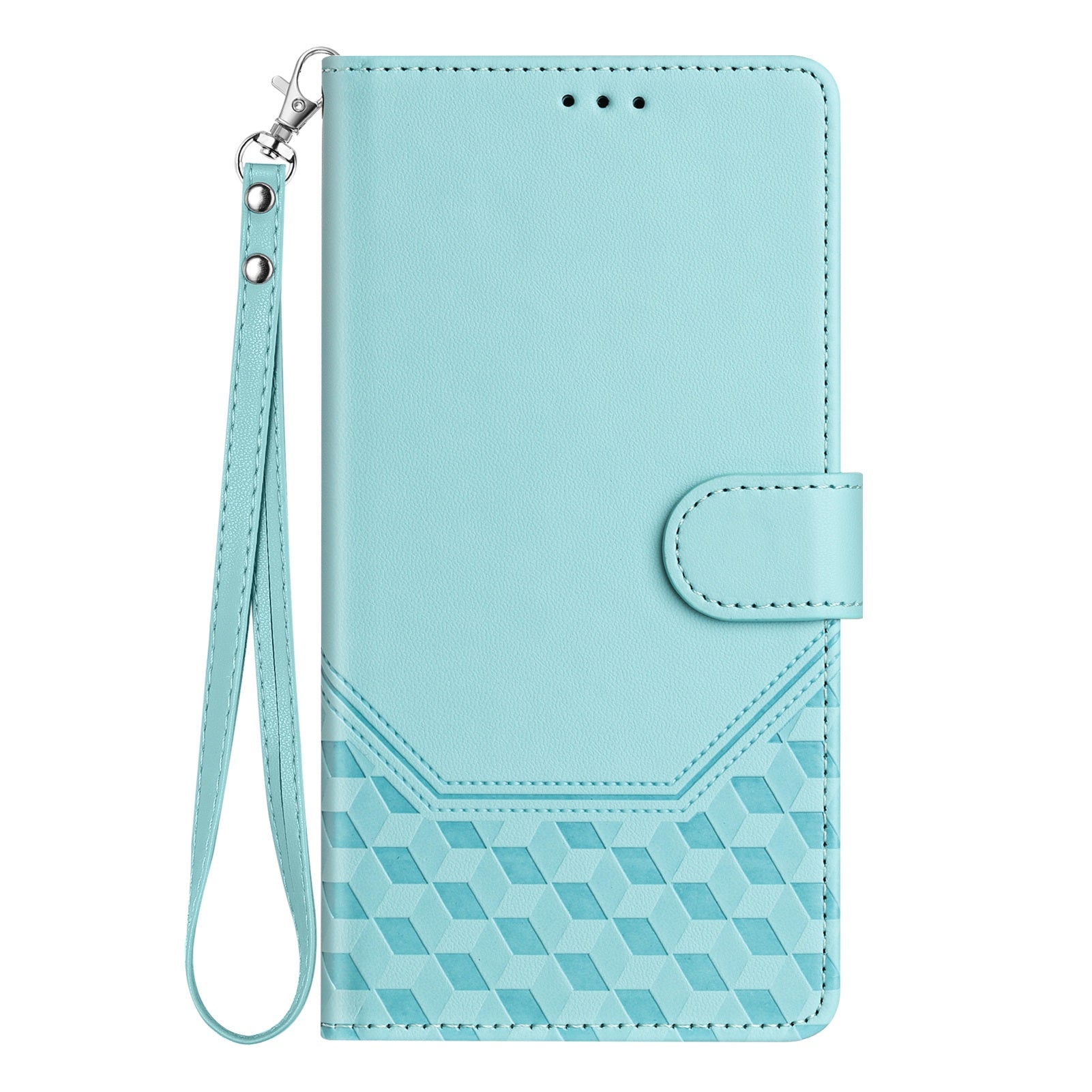 For Google Pixel 9a Case Imprinted Honeycomb RFID Blocking Leather Phone Cover with Strap - Mint Green